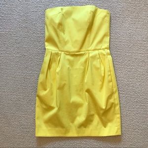 Strapless yellow statement mini dress